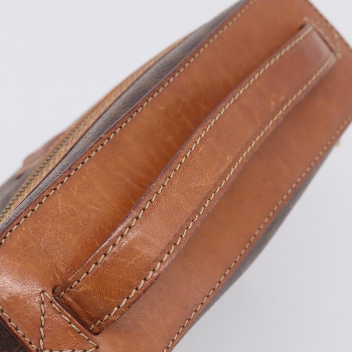 CELINE Macadam Canvas Vanity Cosmetic Pouch PVC Leather Brown Gold Auth 201994