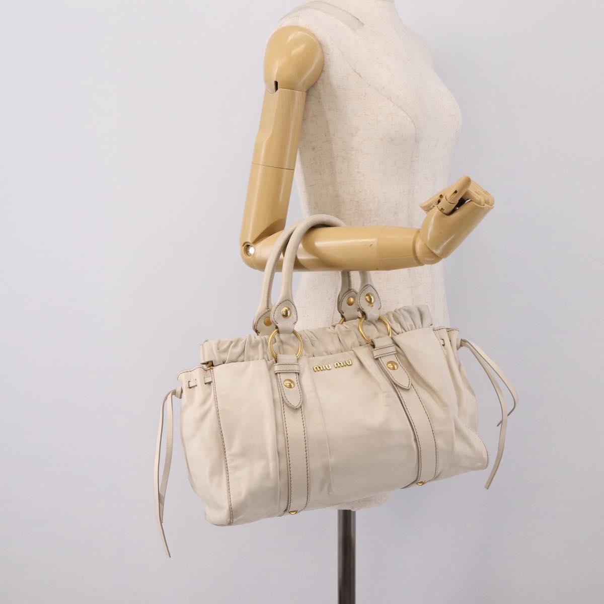 Miu Miu Hand Bag Vitellolux 2way White Gold Auth 201997A