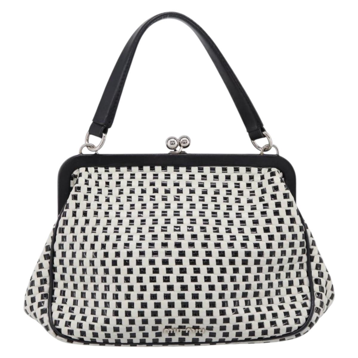 Miu Miu Hand Bag Leather White Silver Auth 201998A