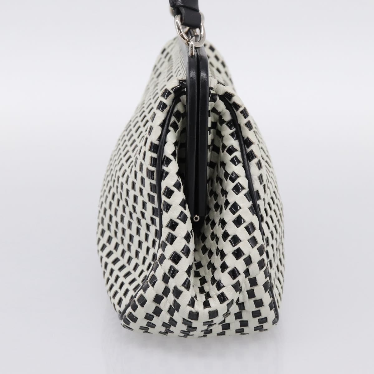 Miu Miu Hand Bag Leather White Silver Auth 201998A