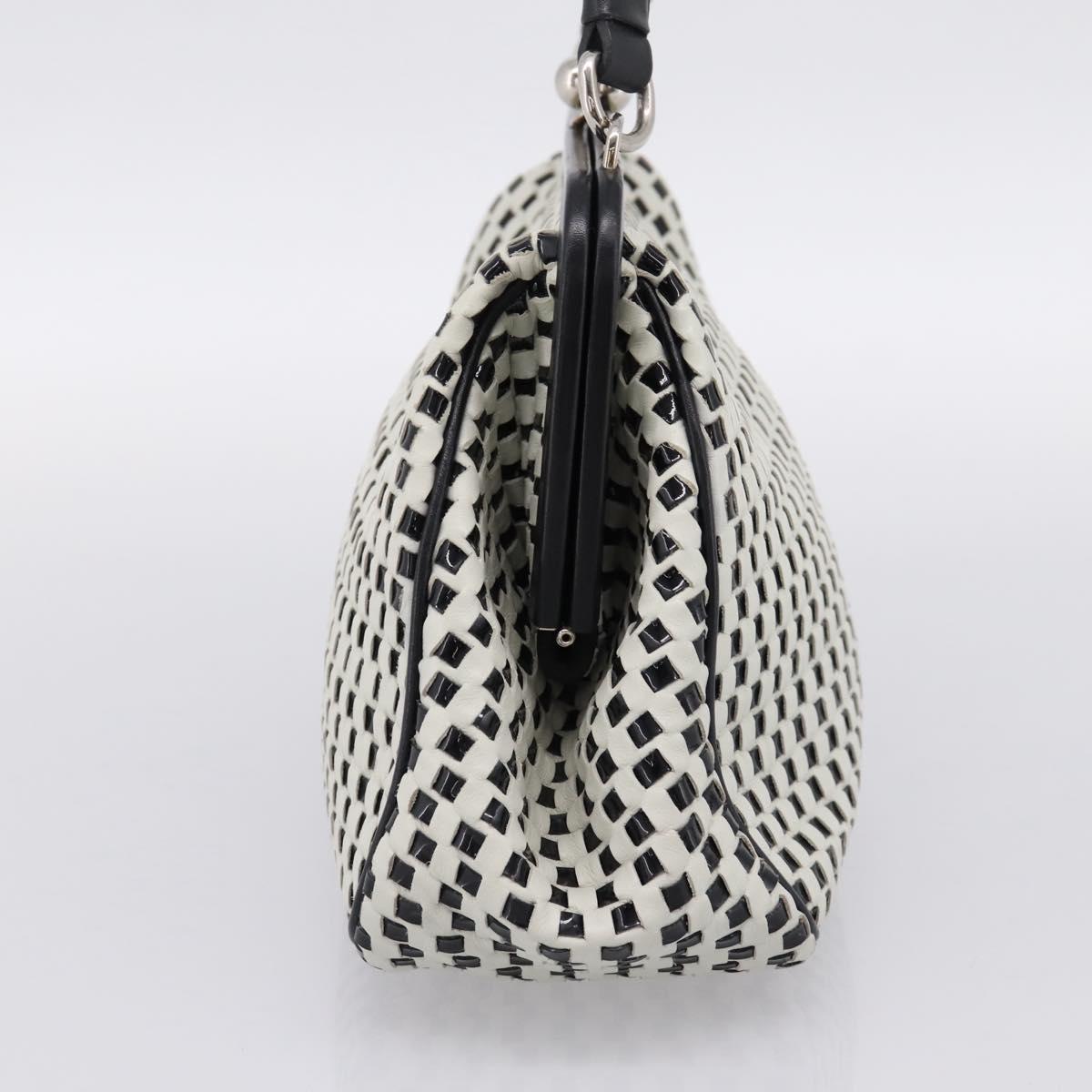 Miu Miu Hand Bag Leather White Silver Auth 201998A