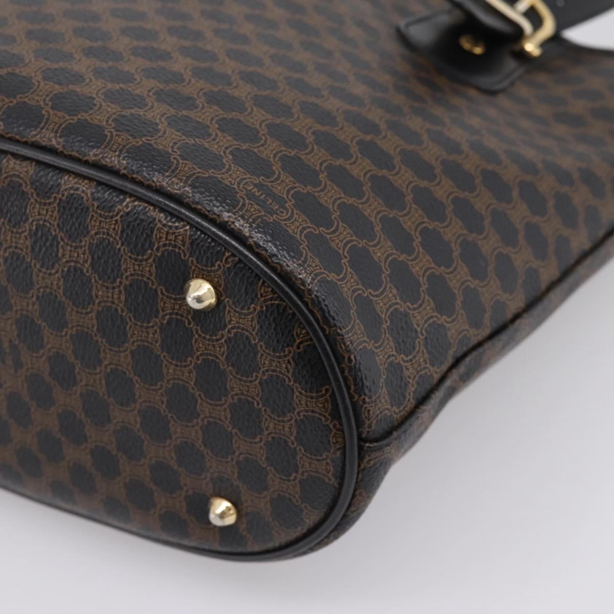 CELINE Macadam Canvas Tote Bag PVC Leather Black Gold Auth 201999A