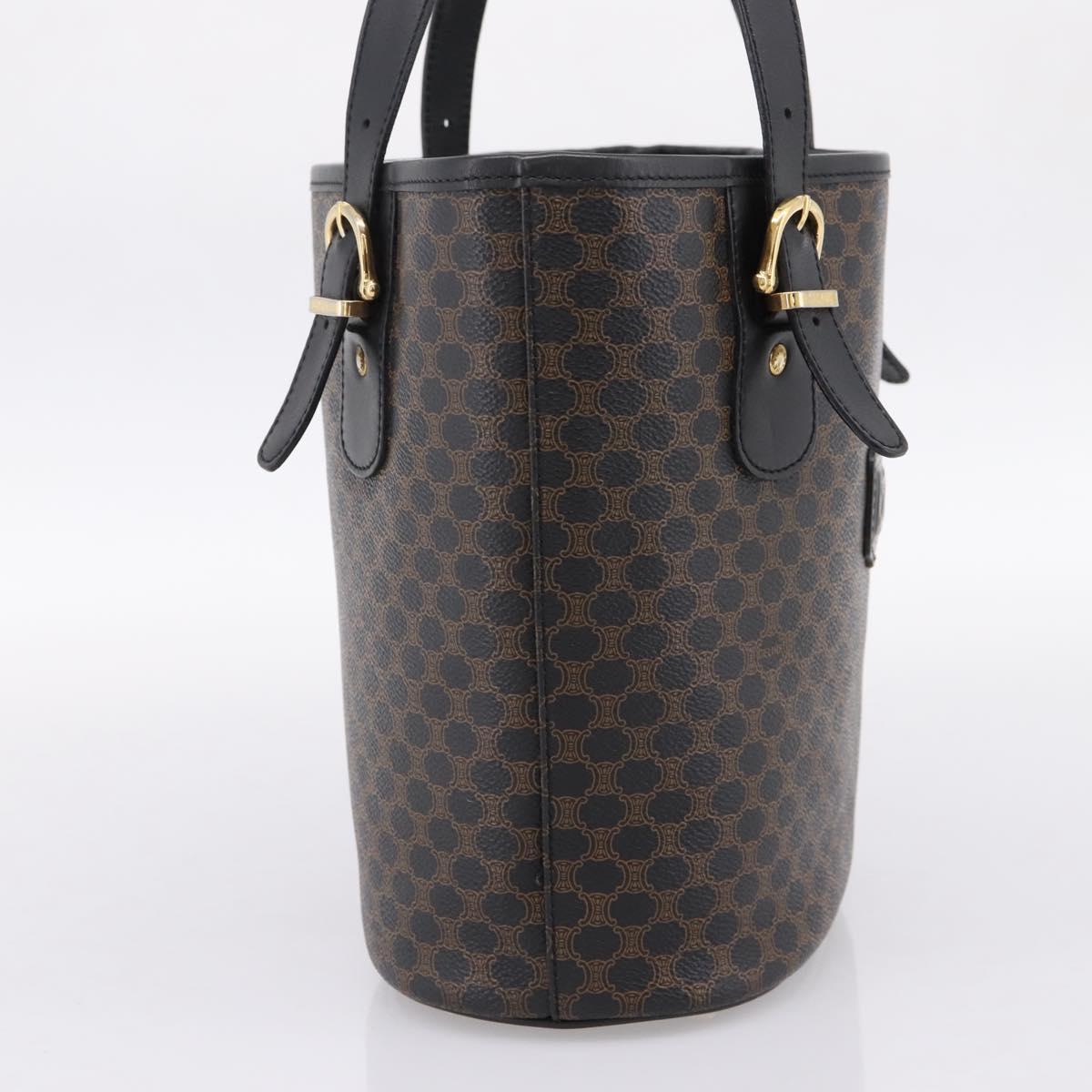 CELINE Macadam Canvas Tote Bag PVC Leather Black Gold Auth 201999A