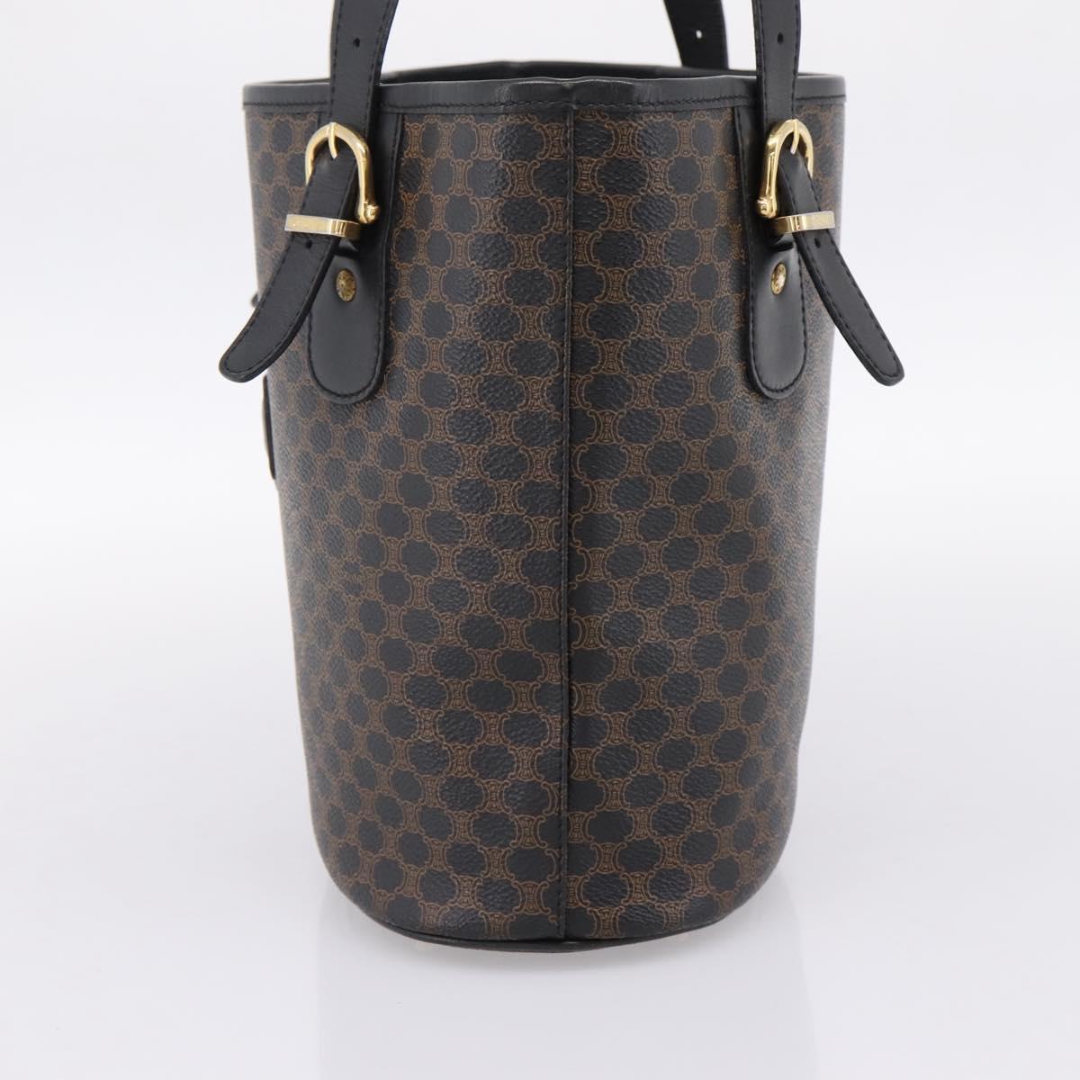 CELINE Macadam Canvas Tote Bag PVC Leather Black Gold Auth 201999A