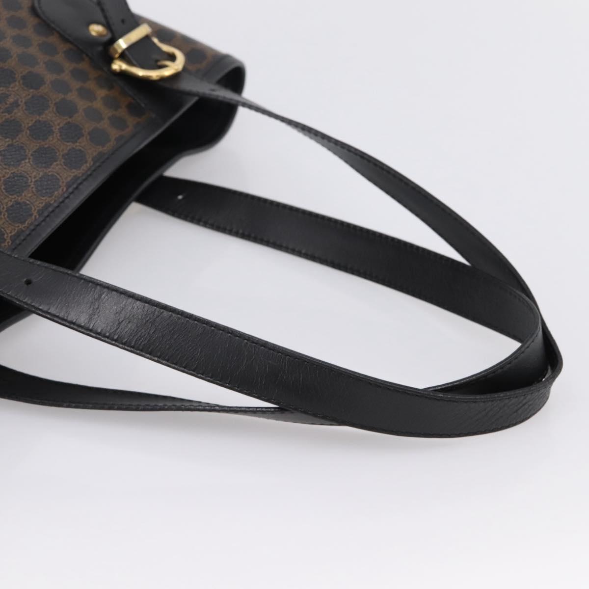CELINE Macadam Canvas Tote Bag PVC Leather Black Gold Auth 201999A