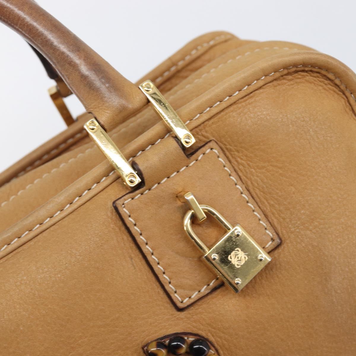 LOEWE Amazona 28 Hand Bag Leather Beige Gold Auth 202000A