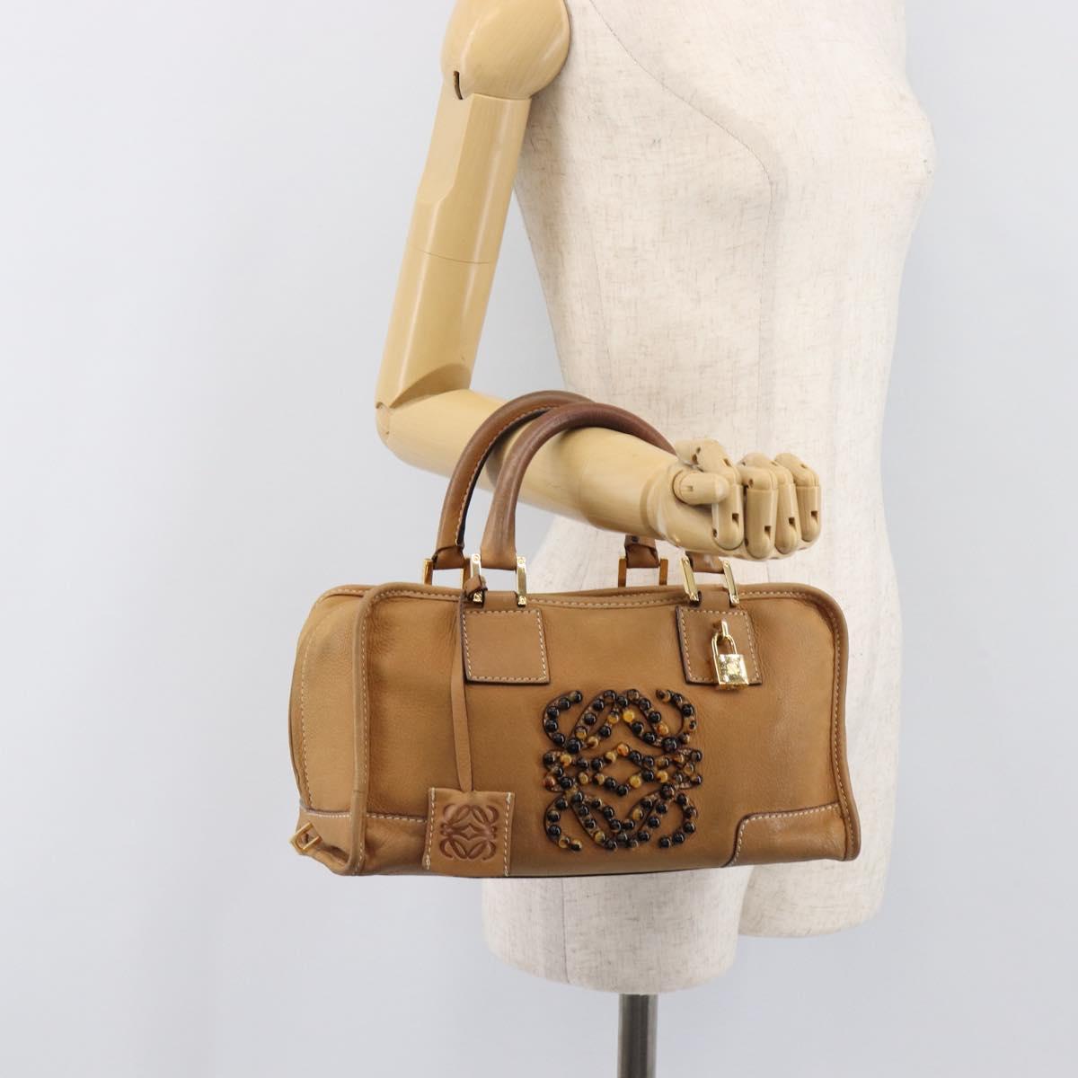 LOEWE Amazona 28 Hand Bag Leather Beige Gold Auth 202000A