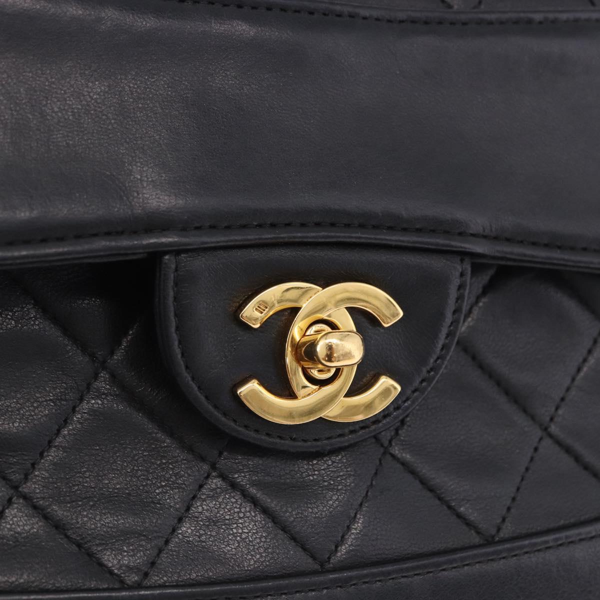 CHANEL Matelasse Chain Shoulder Bag Lamb Skin Black Gold CC Auth 202003SAV