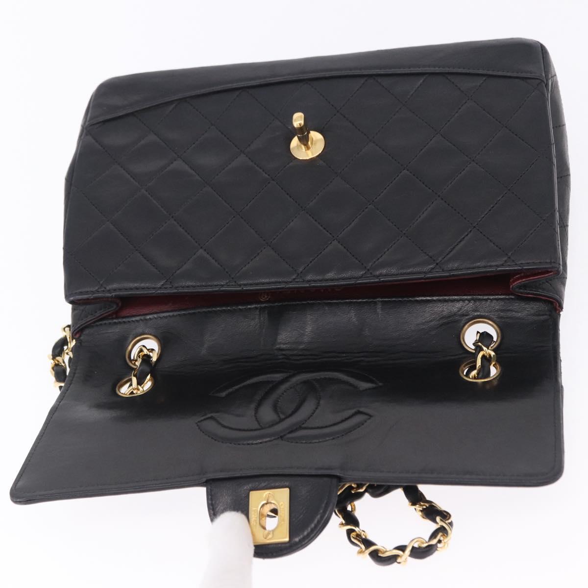 CHANEL Matelasse Chain Shoulder Bag Lamb Skin Black Gold CC Auth 202003SAV