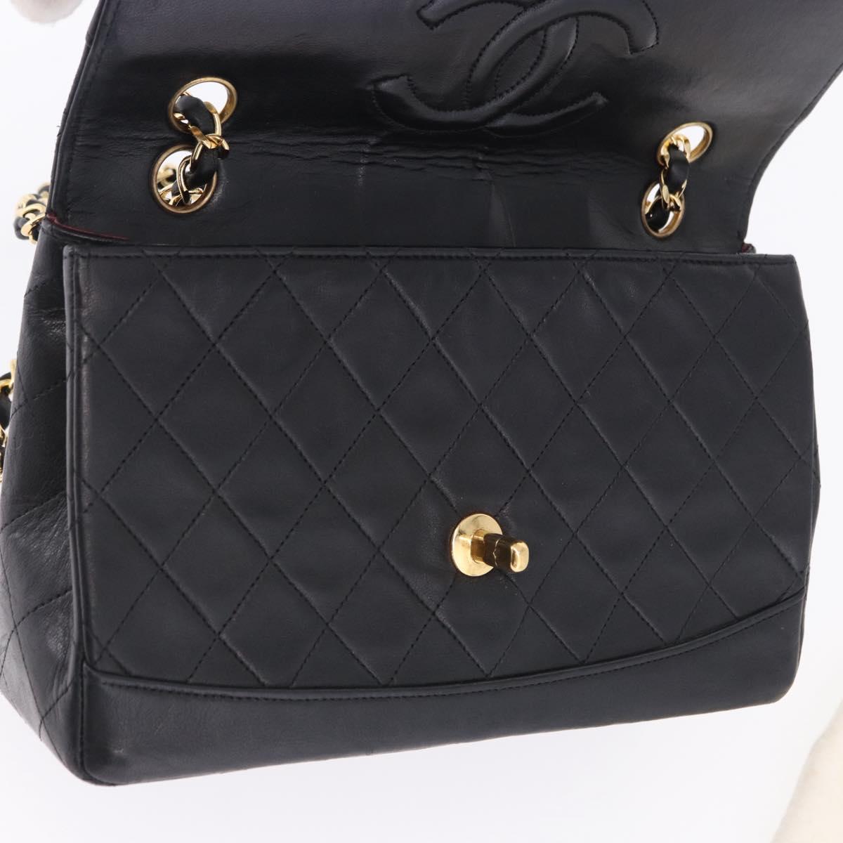 CHANEL Matelasse Chain Shoulder Bag Lamb Skin Black Gold CC Auth 202003SAV
