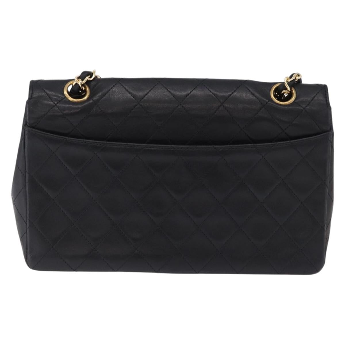 CHANEL Matelasse Chain Shoulder Bag Lamb Skin Black Gold CC Auth 202003SAV