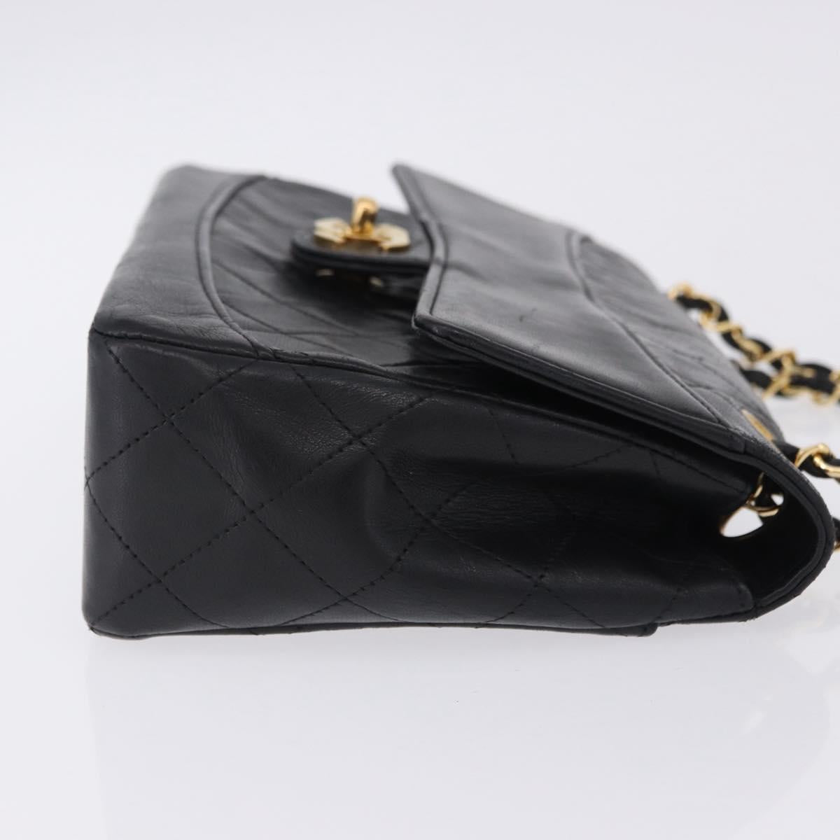 CHANEL Matelasse Chain Shoulder Bag Lamb Skin Black Gold CC Auth 202003SAV