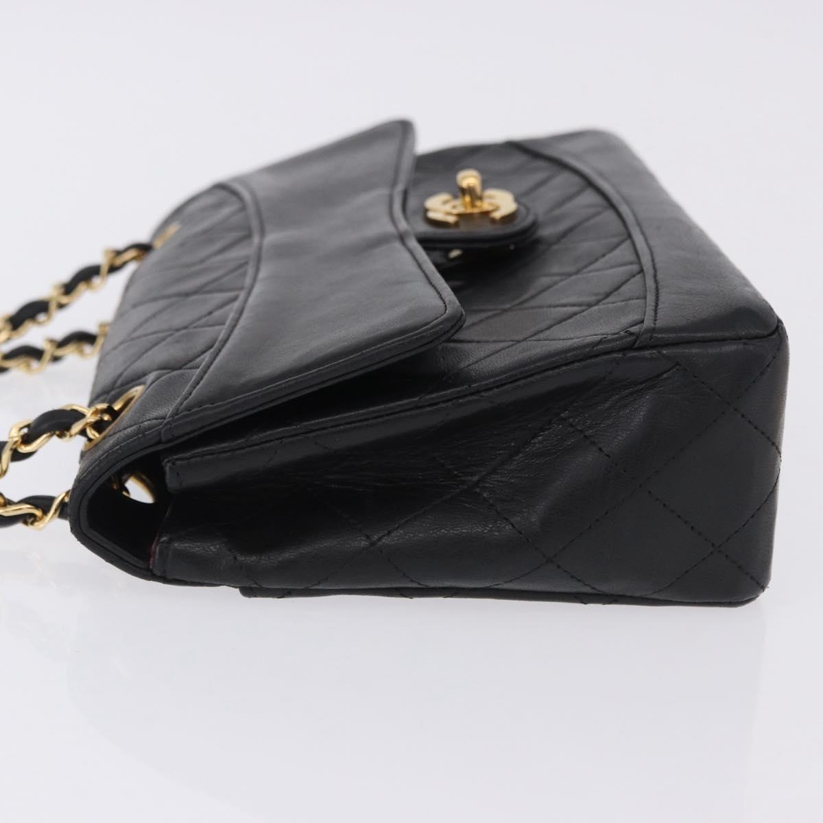 CHANEL Matelasse Chain Shoulder Bag Lamb Skin Black Gold CC Auth 202003SAV