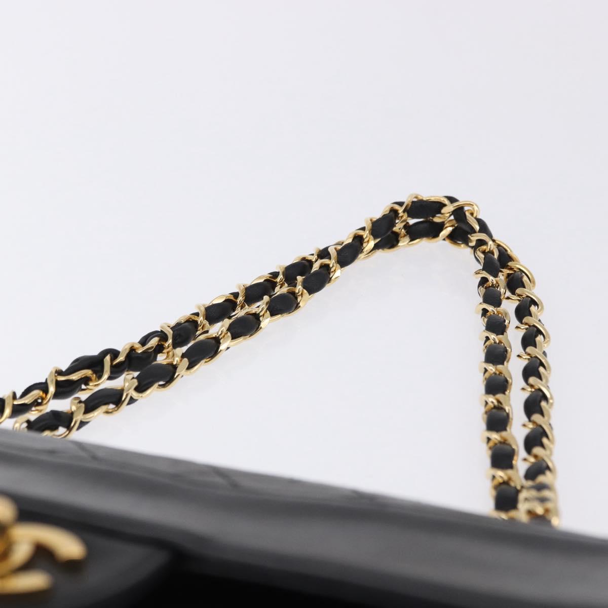 CHANEL Matelasse Chain Shoulder Bag Lamb Skin Black Gold CC Auth 202003SAV