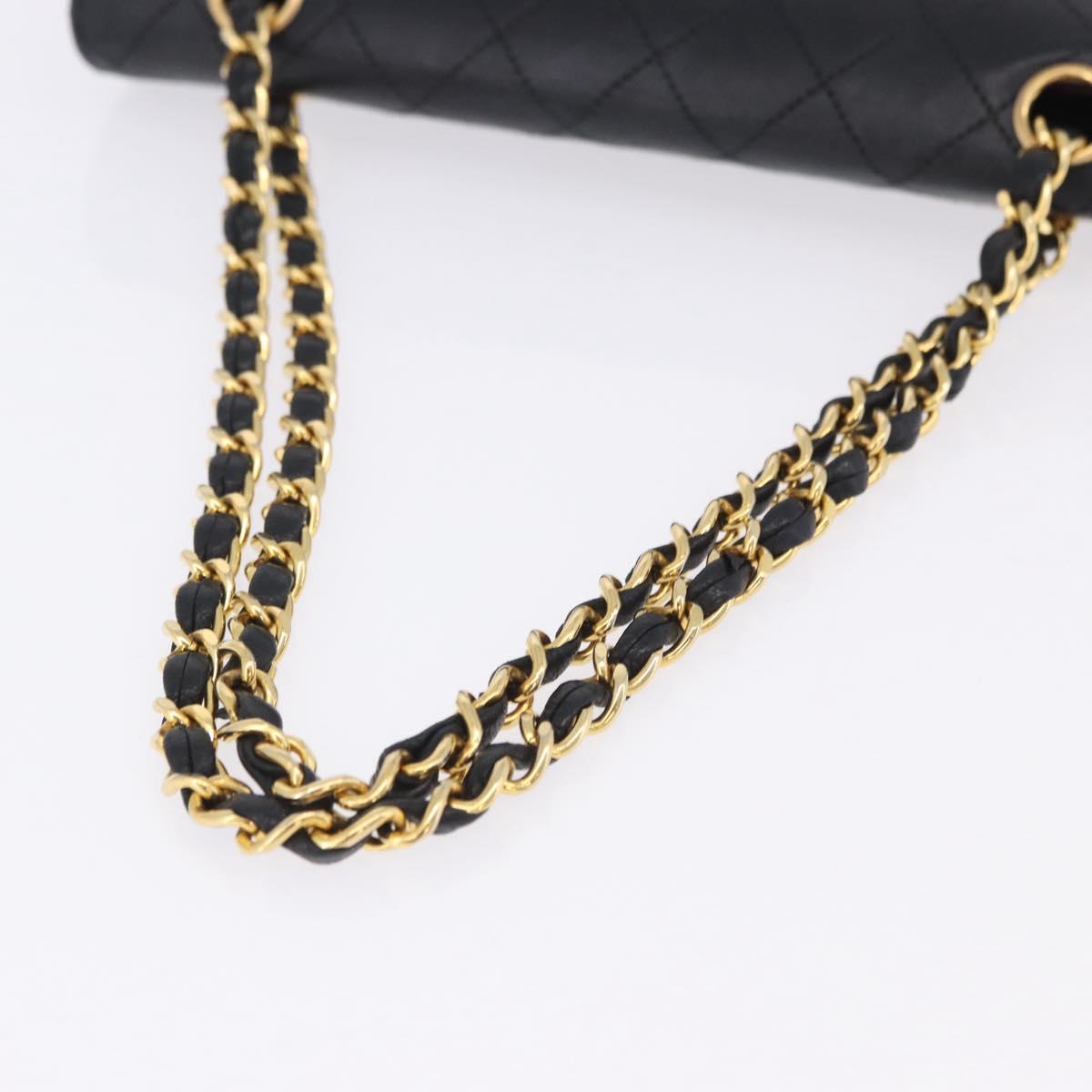CHANEL Matelasse Chain Shoulder Bag Lamb Skin Black Gold CC Auth 202004SAV