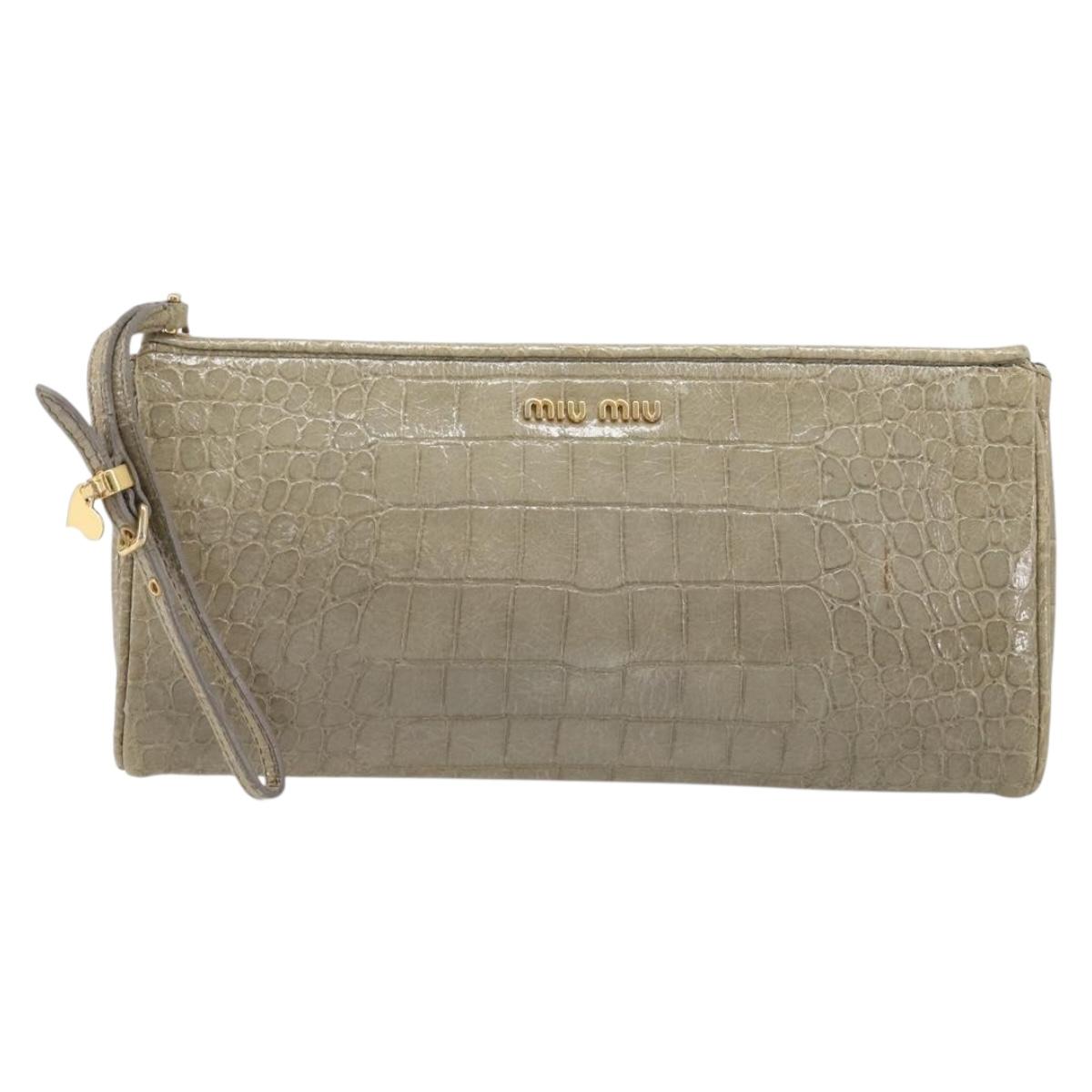 Miu Miu Clutch Bag Leather Beige Gold Auth 202018