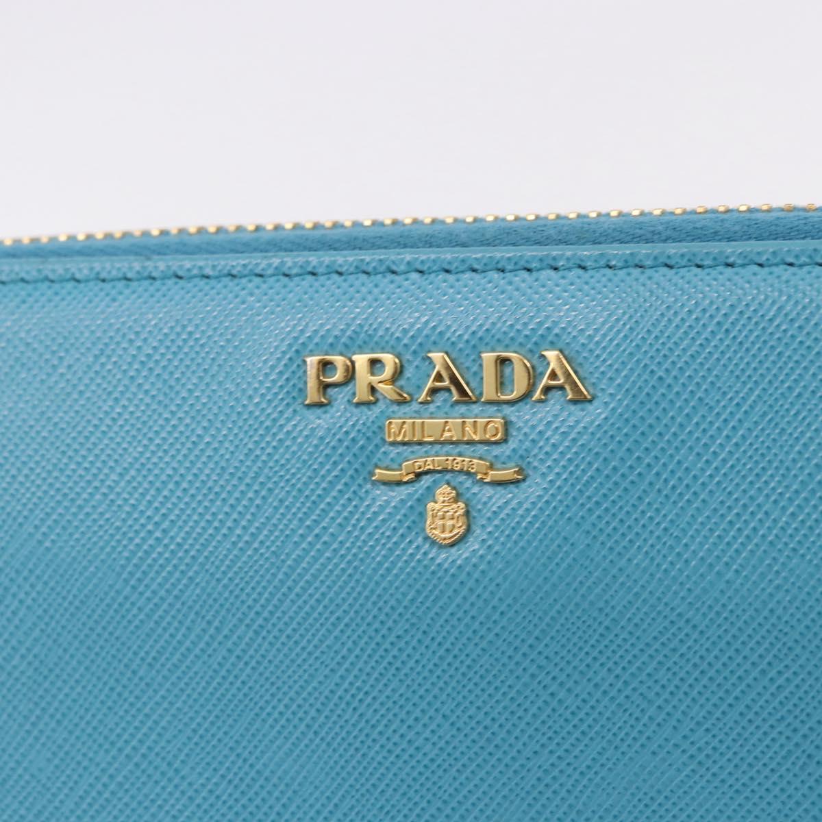 PRADA Long Wallet Safiano Leather Light Blue Gold Auth 202031V