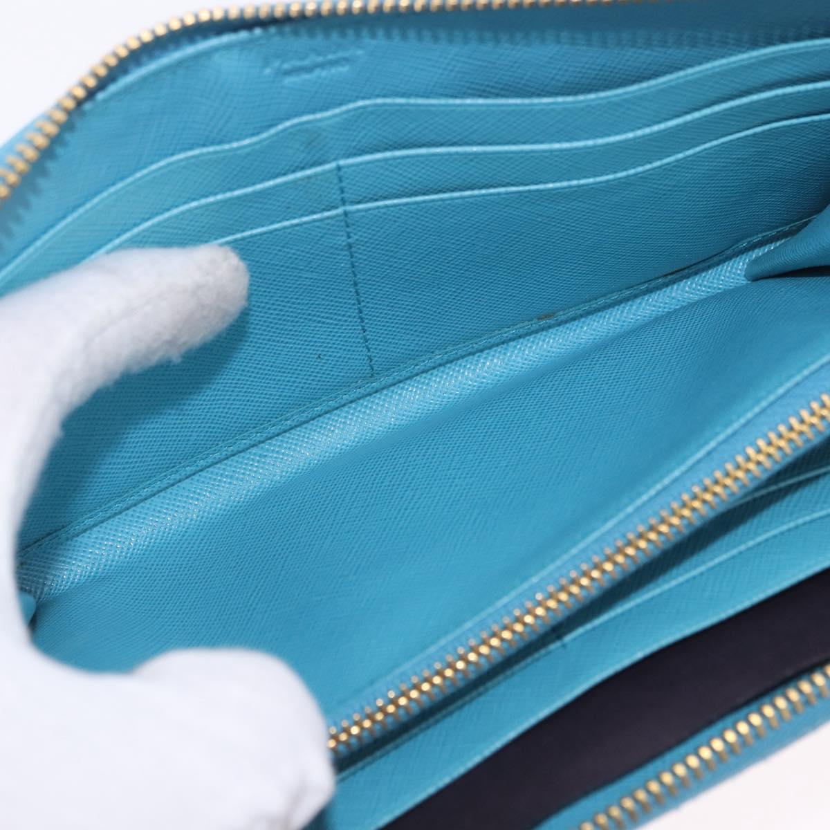 PRADA Long Wallet Safiano Leather Light Blue Gold Auth 202031V