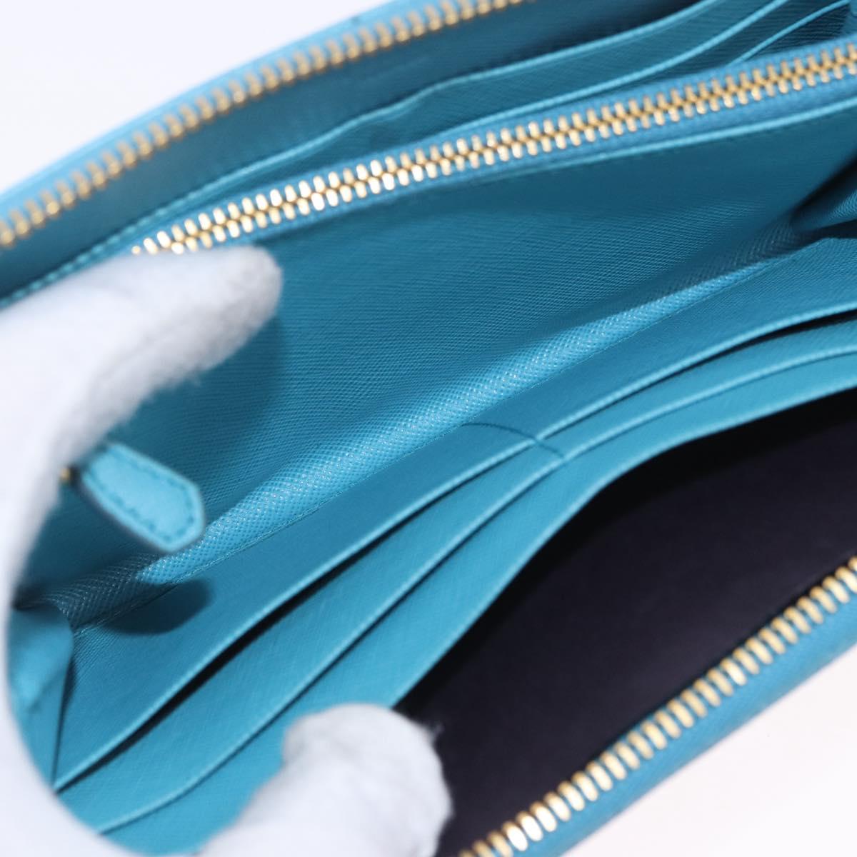 PRADA Long Wallet Safiano Leather Light Blue Gold Auth 202031V
