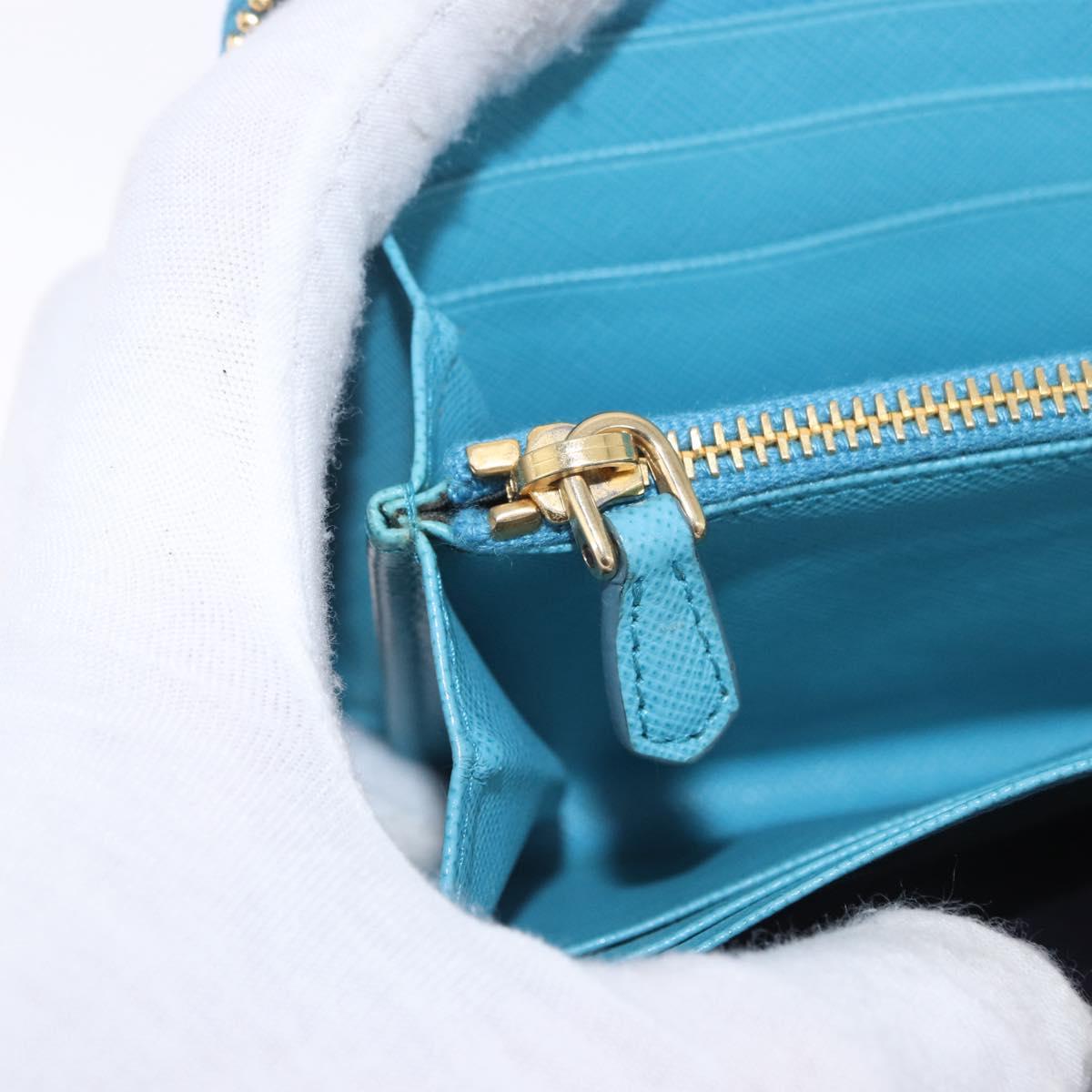 PRADA Long Wallet Safiano Leather Light Blue Gold Auth 202031V