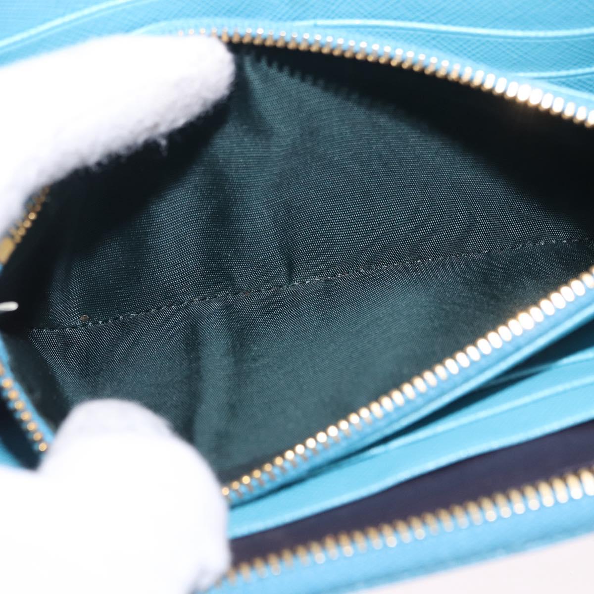 PRADA Long Wallet Safiano Leather Light Blue Gold Auth 202031V