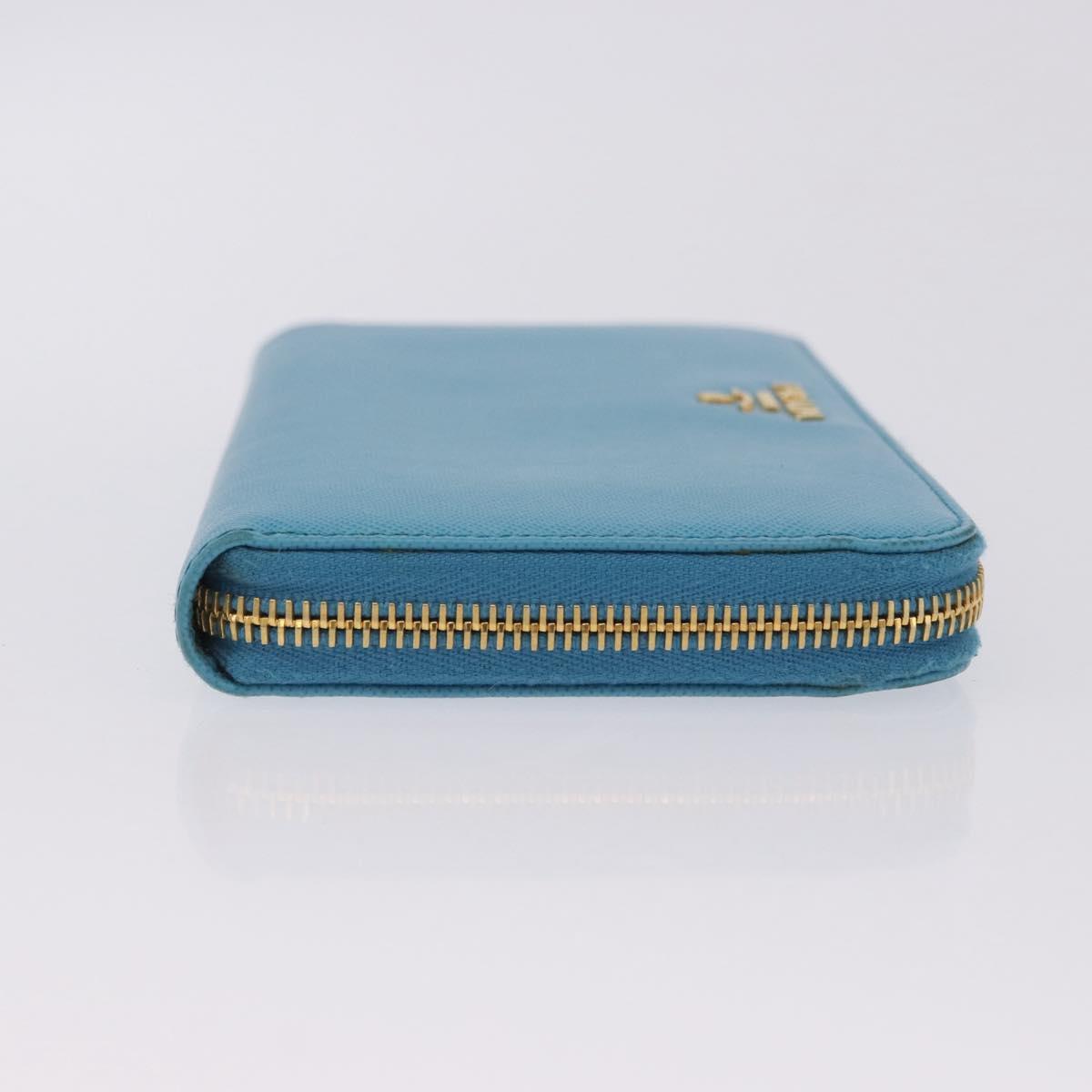PRADA Long Wallet Safiano Leather Light Blue Gold Auth 202031V