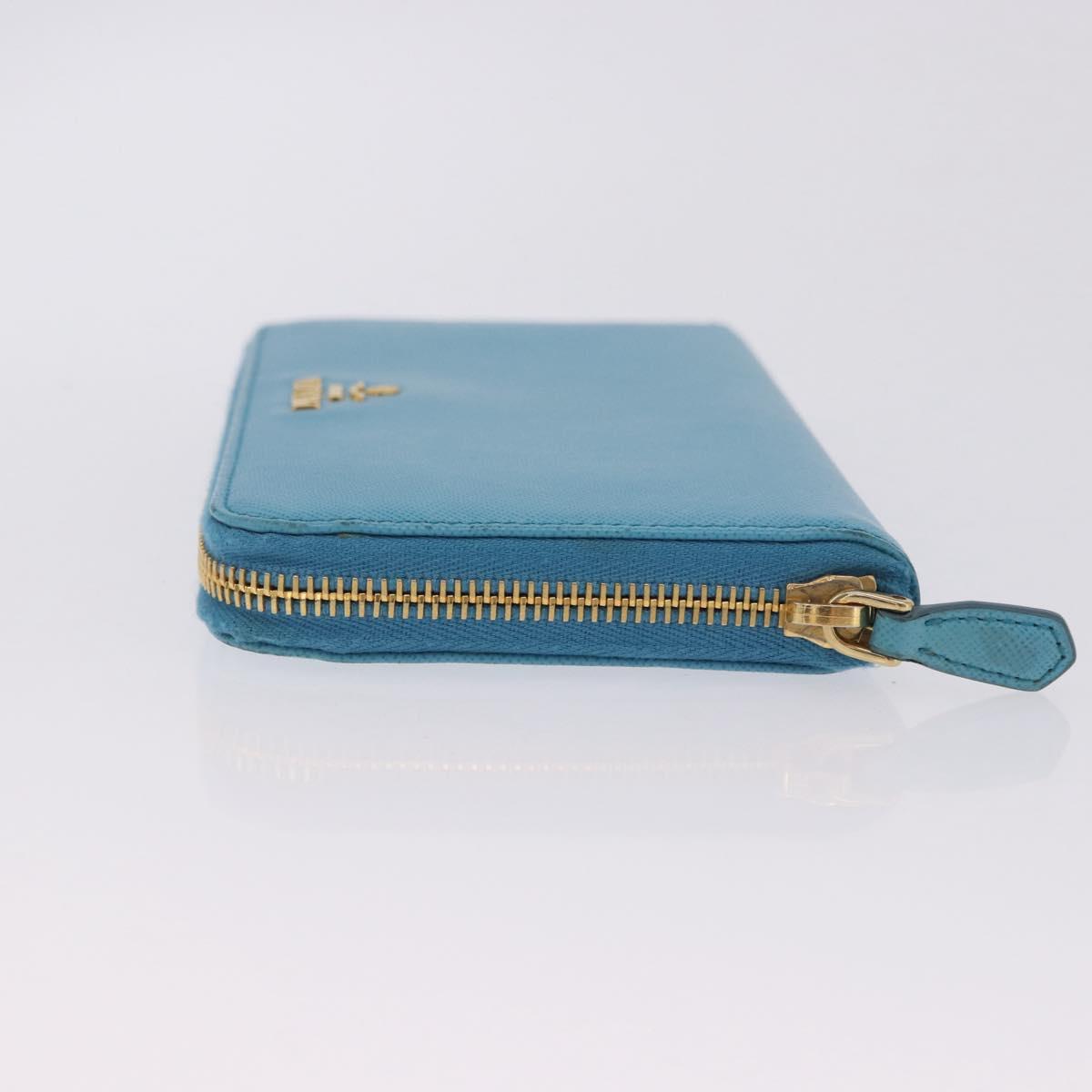 PRADA Long Wallet Safiano Leather Light Blue Gold Auth 202031V