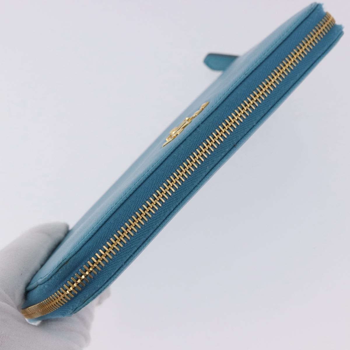 PRADA Long Wallet Safiano Leather Light Blue Gold Auth 202031V