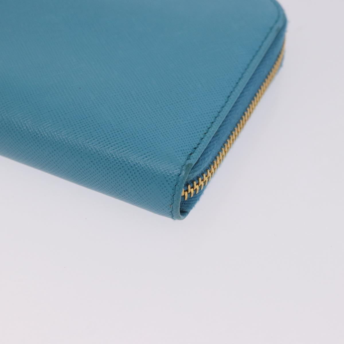 PRADA Long Wallet Safiano Leather Light Blue Gold Auth 202031V