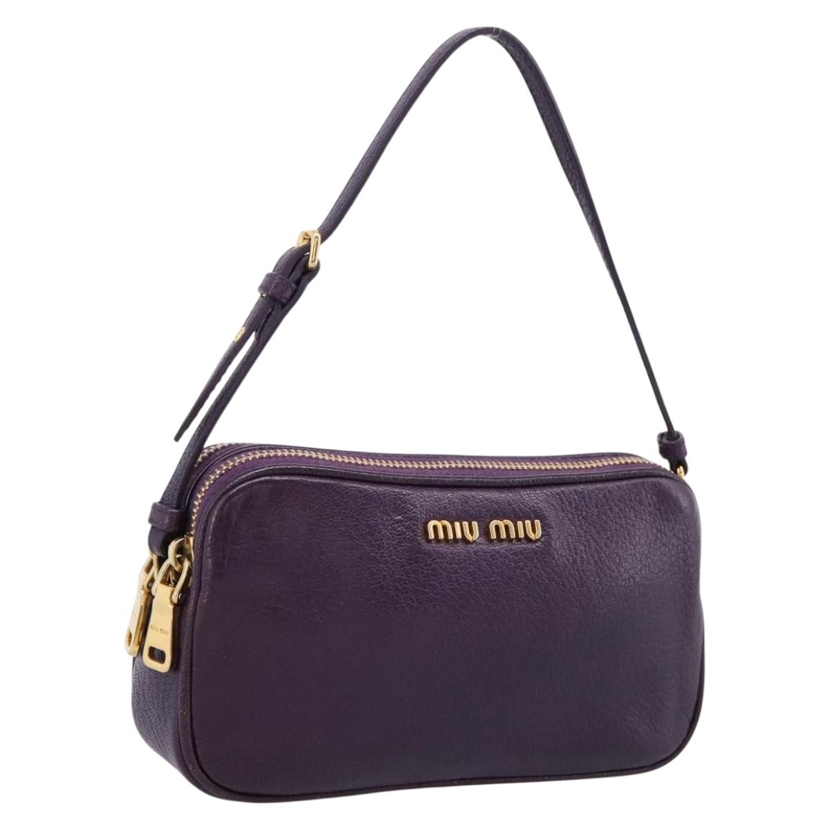 Miu Miu Hand Pouch Leather Purple Gold Auth 202035V