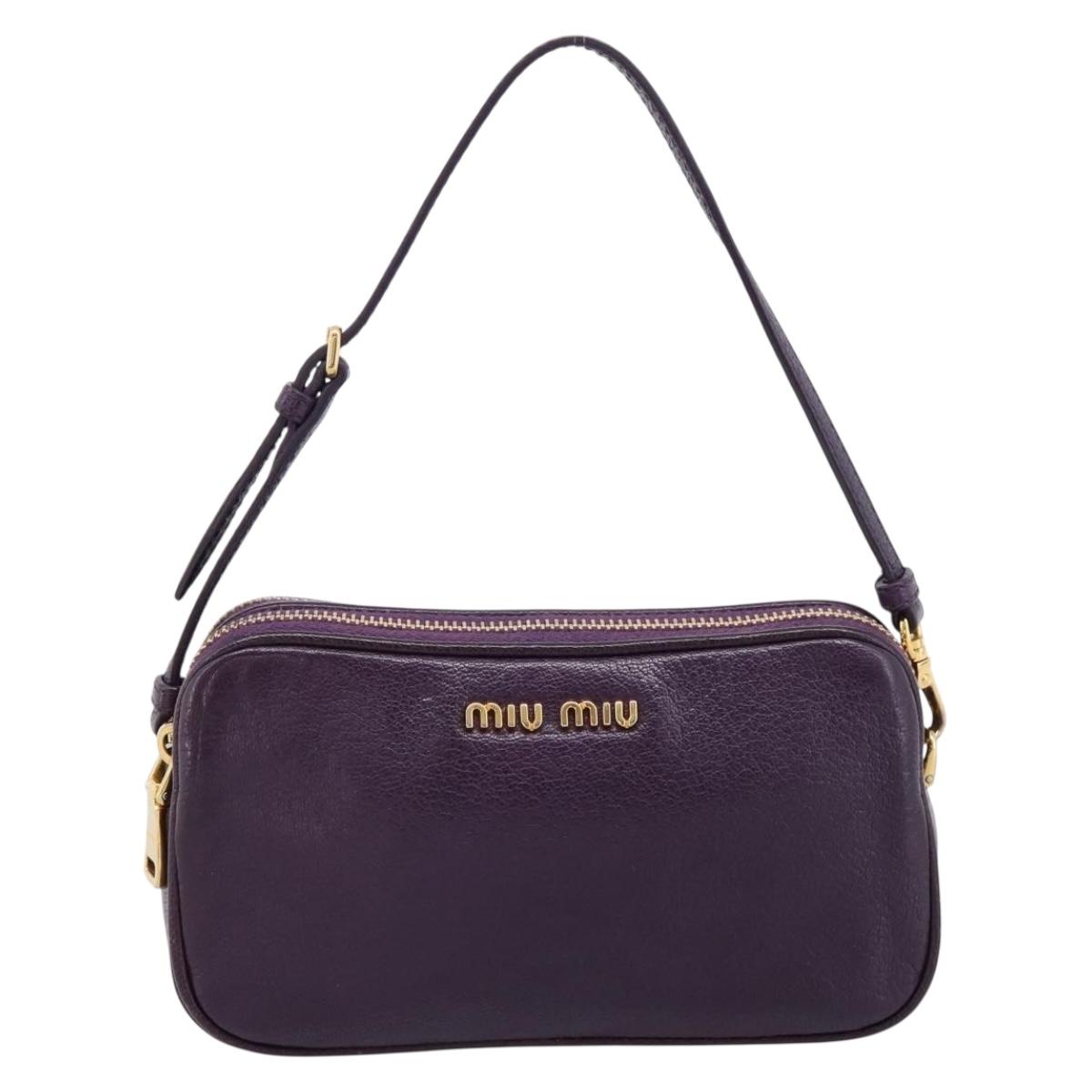 Miu Miu Hand Pouch Leather Purple Gold Auth 202035V