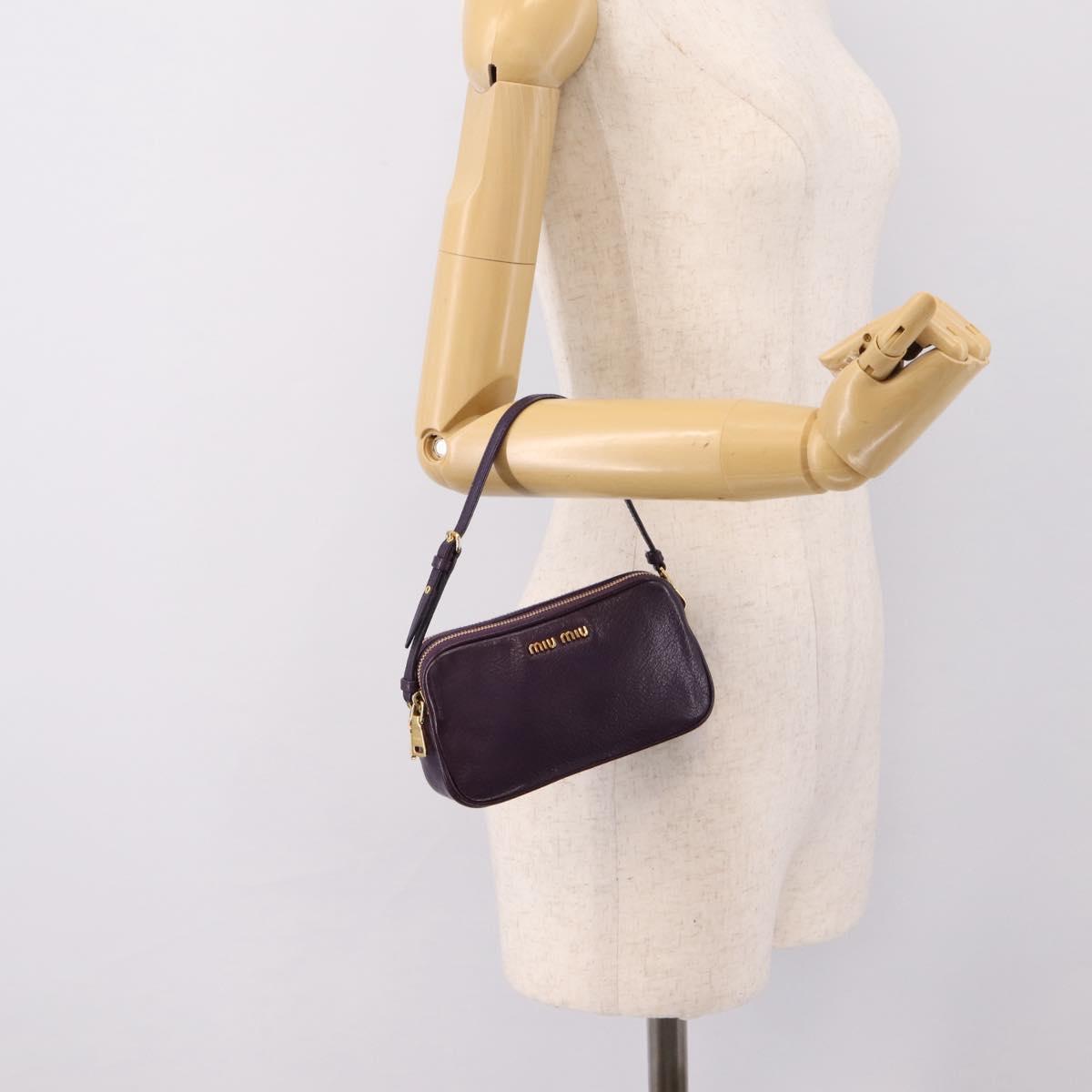 Miu Miu Hand Pouch Leather Purple Gold Auth 202035V