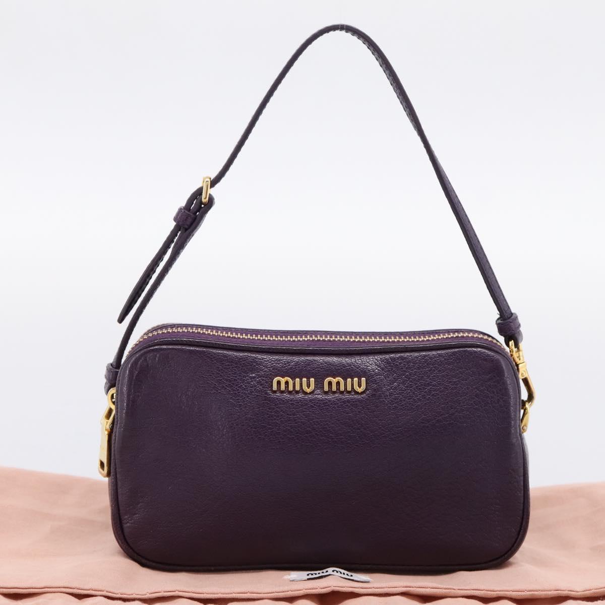 Miu Miu Hand Pouch Leather Purple Gold Auth 202035V