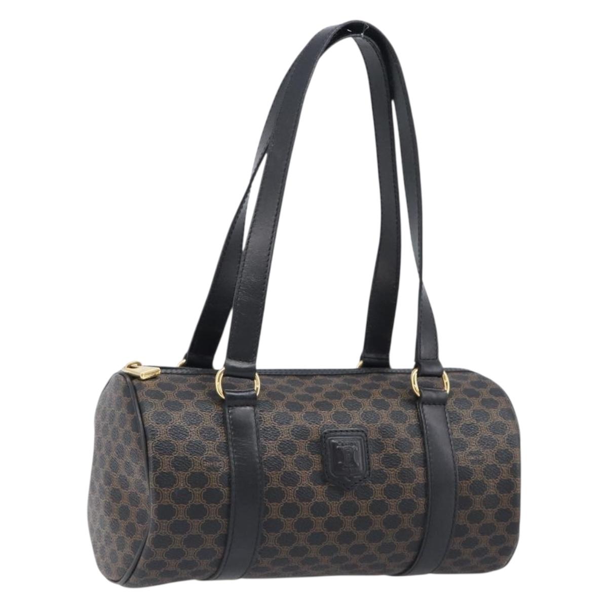 CELINE Macadam Hand Bag PVC Leather Black Gold Tone Auth 202048V