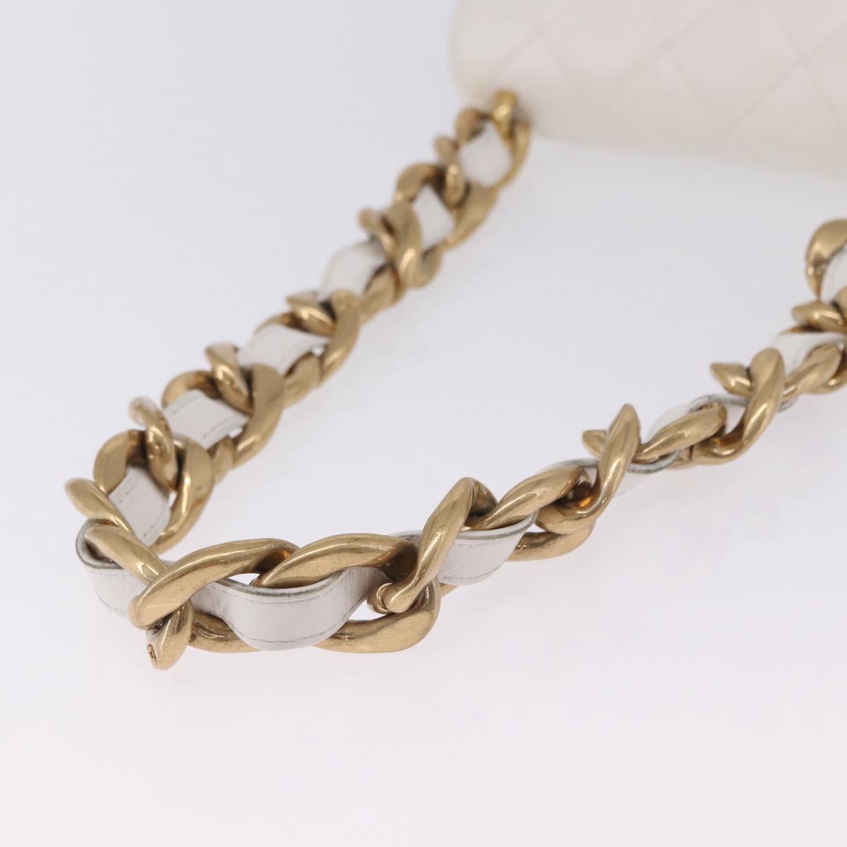 CHANEL Matelasse Chain Shoulder Bag Leather White Gold Tone CC Auth 202072SAM