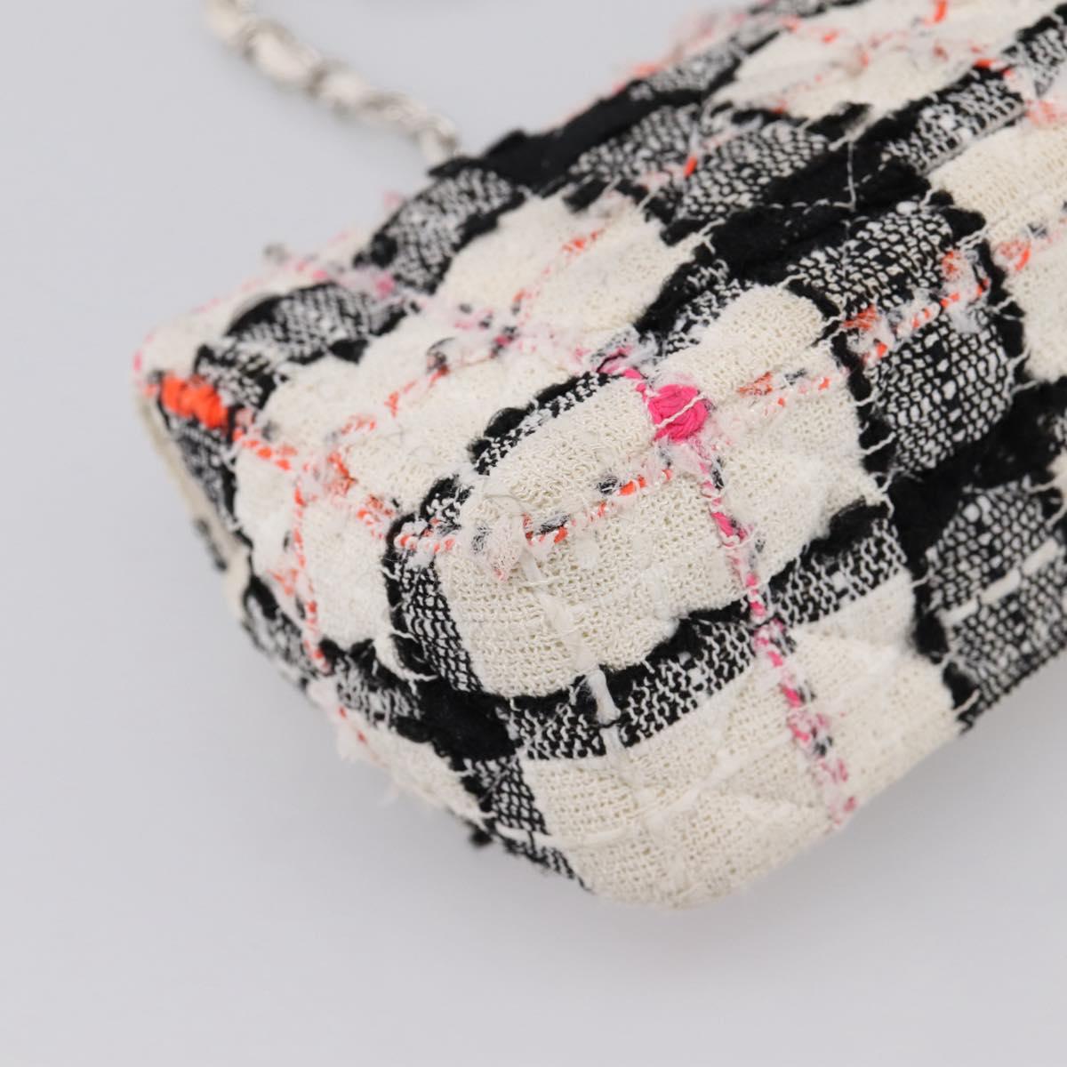 CHANEL Mini Matelasse 20 Chain Shoulder Bag tweed White Silver CC Auth 202073SM