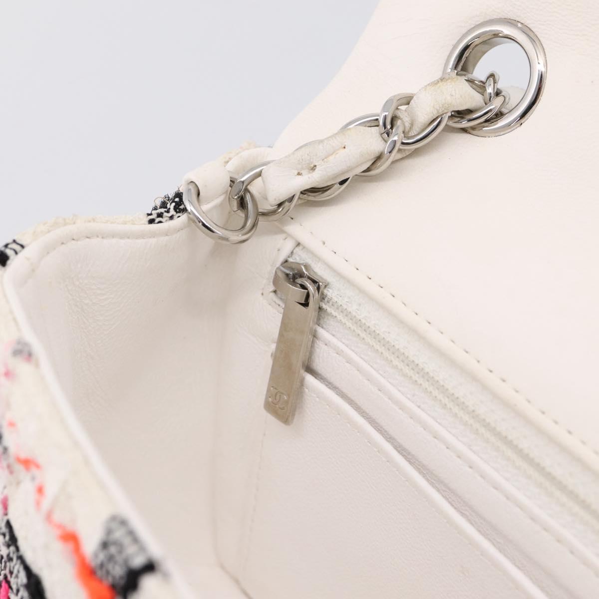 CHANEL Mini Matelasse 20 Chain Shoulder Bag tweed White Silver CC Auth 202073SM