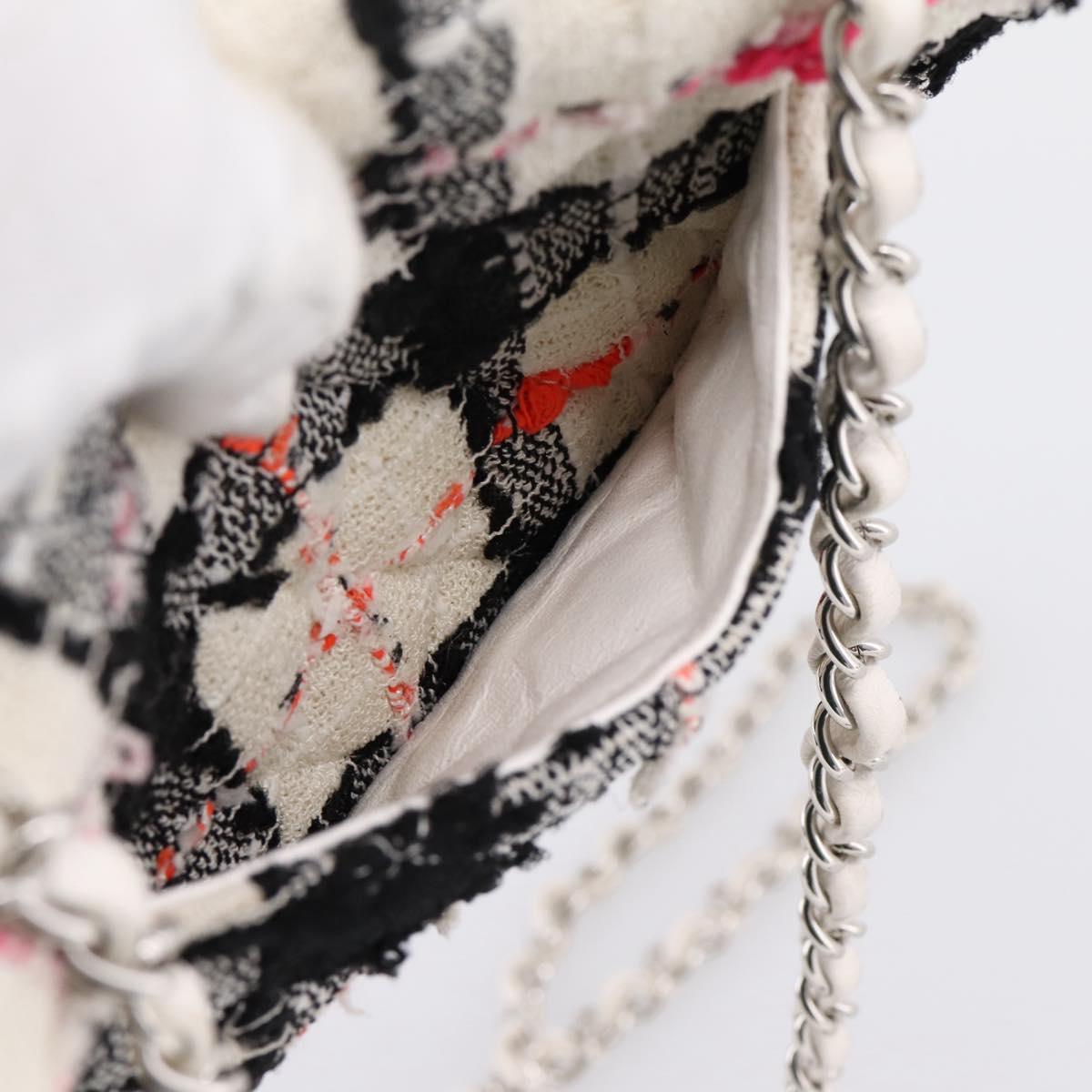 CHANEL Mini Matelasse 20 Chain Shoulder Bag tweed White Silver CC Auth 202073SM