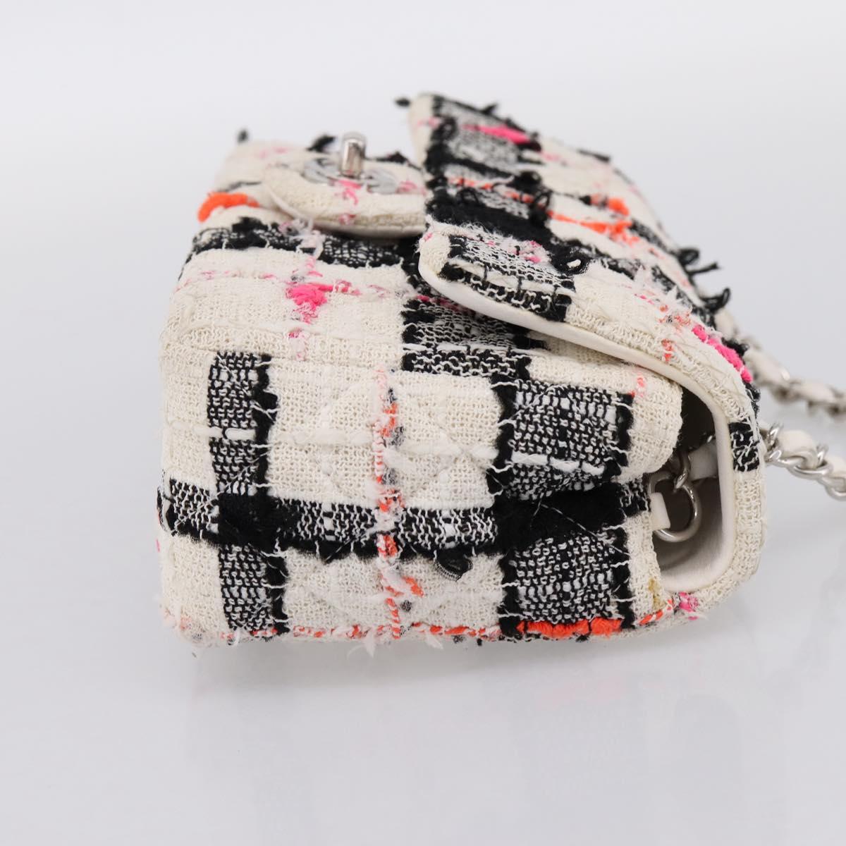 CHANEL Mini Matelasse 20 Chain Shoulder Bag tweed White Silver CC Auth 202073SM