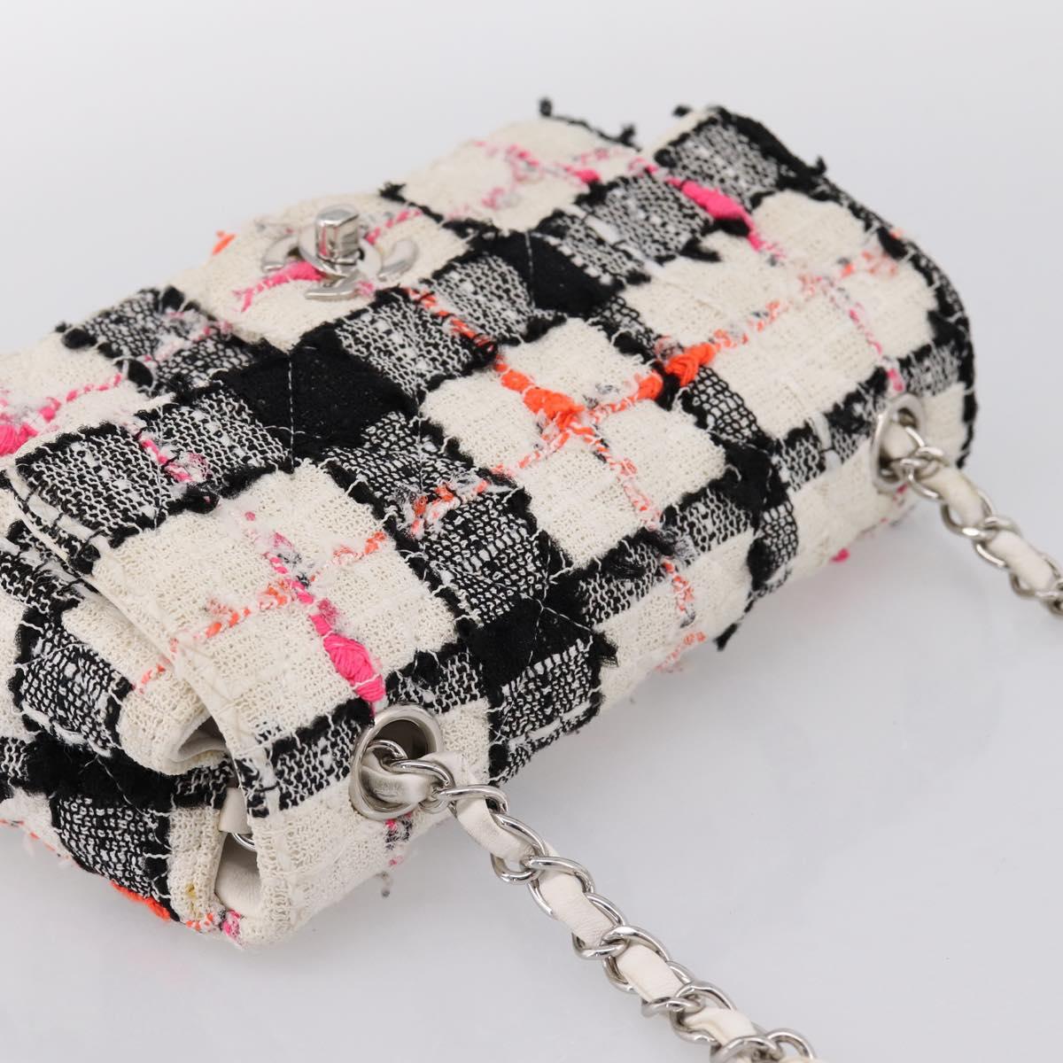 CHANEL Mini Matelasse 20 Chain Shoulder Bag tweed White Silver CC Auth 202073SM