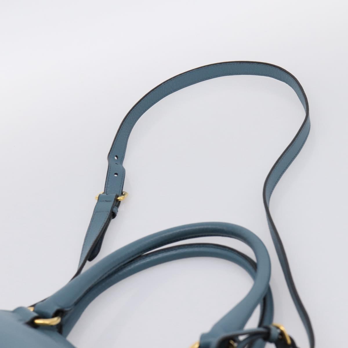 PRADA Hand Bag Leather 2way Light Blue Gold Tone Auth 202074V