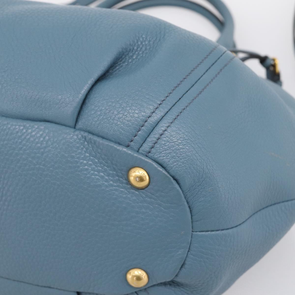 PRADA Hand Bag Leather 2way Light Blue Gold Tone Auth 202074V