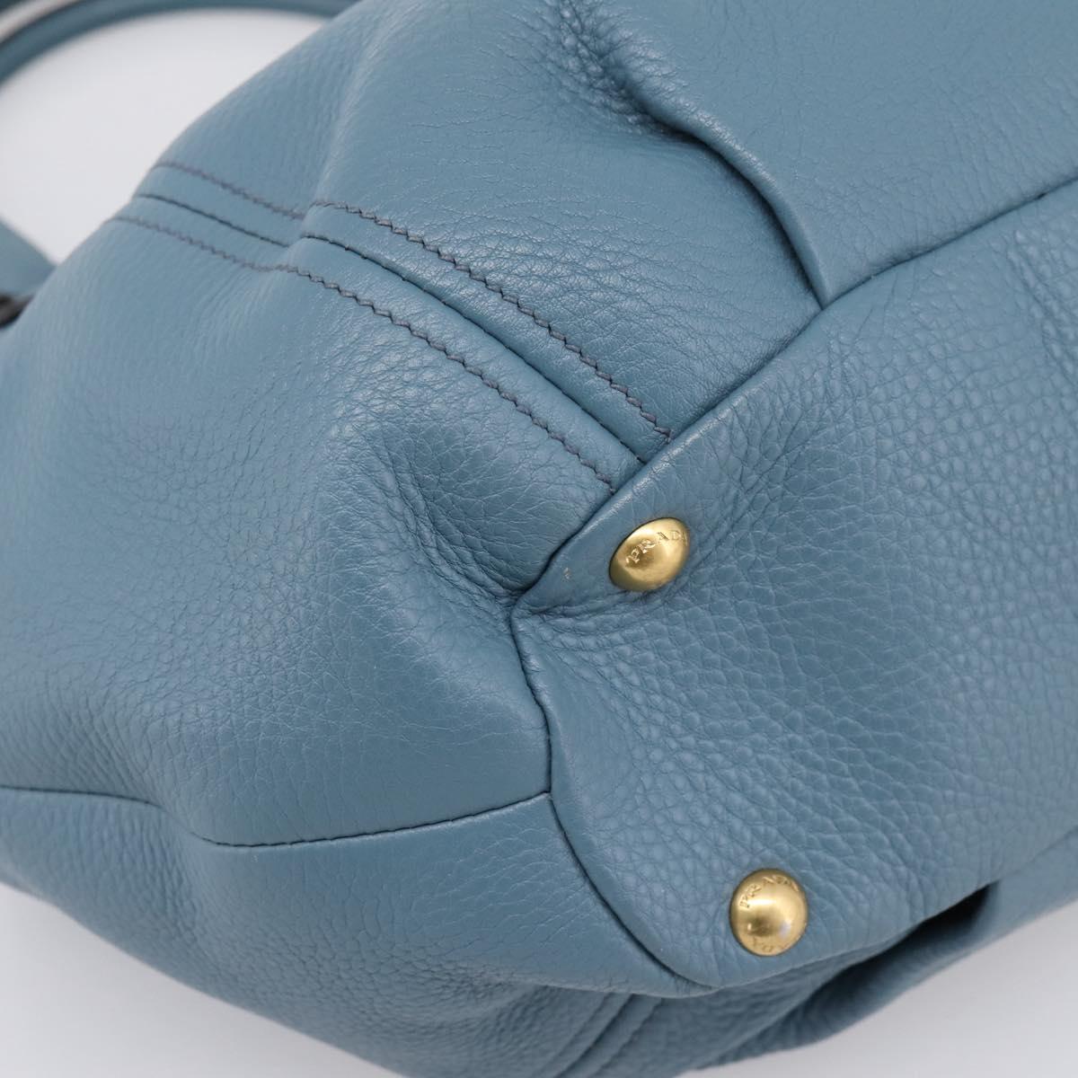 PRADA Hand Bag Leather 2way Light Blue Gold Tone Auth 202074V