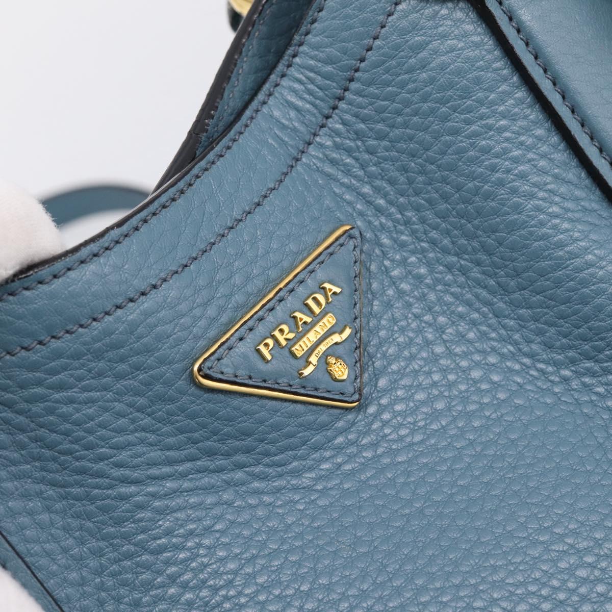 PRADA Hand Bag Leather 2way Light Blue Gold Tone Auth 202074V