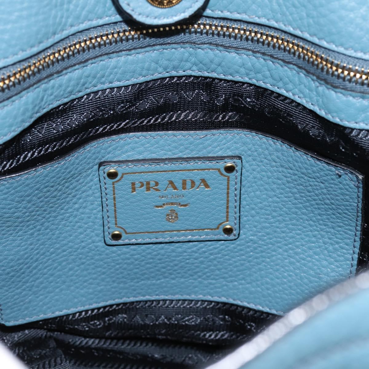 PRADA Hand Bag Leather 2way Light Blue Gold Tone Auth 202074V