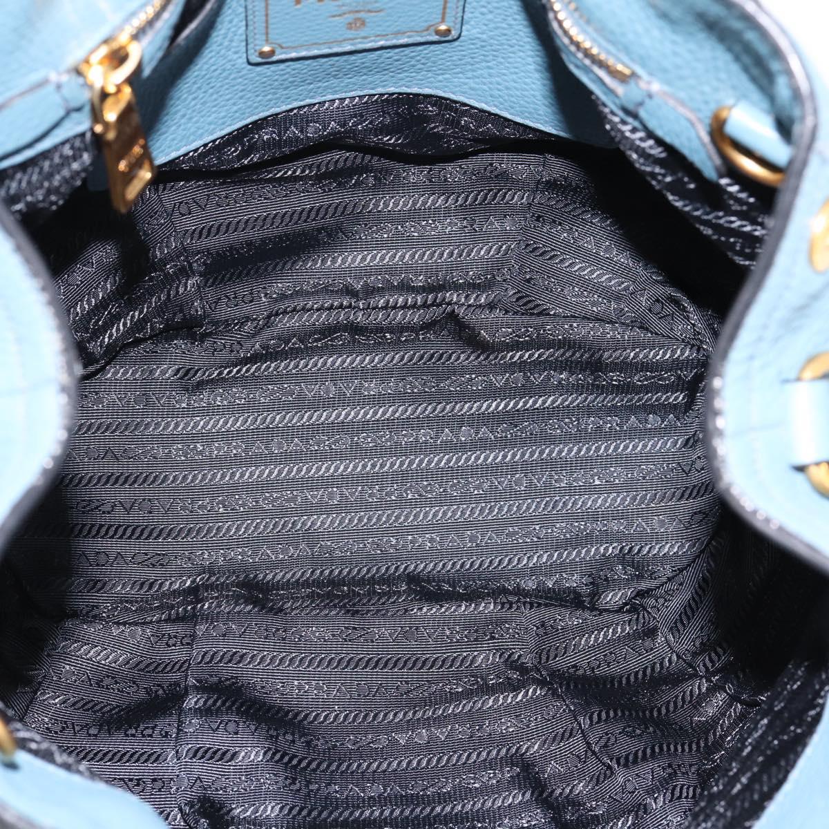 PRADA Hand Bag Leather 2way Light Blue Gold Tone Auth 202074V