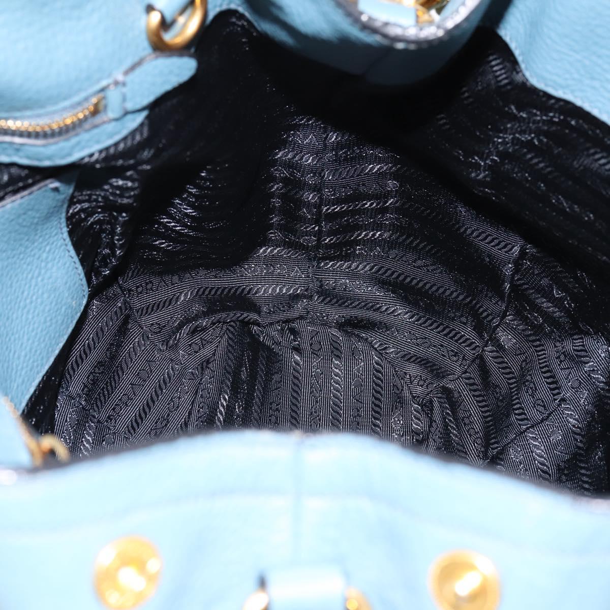 PRADA Hand Bag Leather 2way Light Blue Gold Tone Auth 202074V