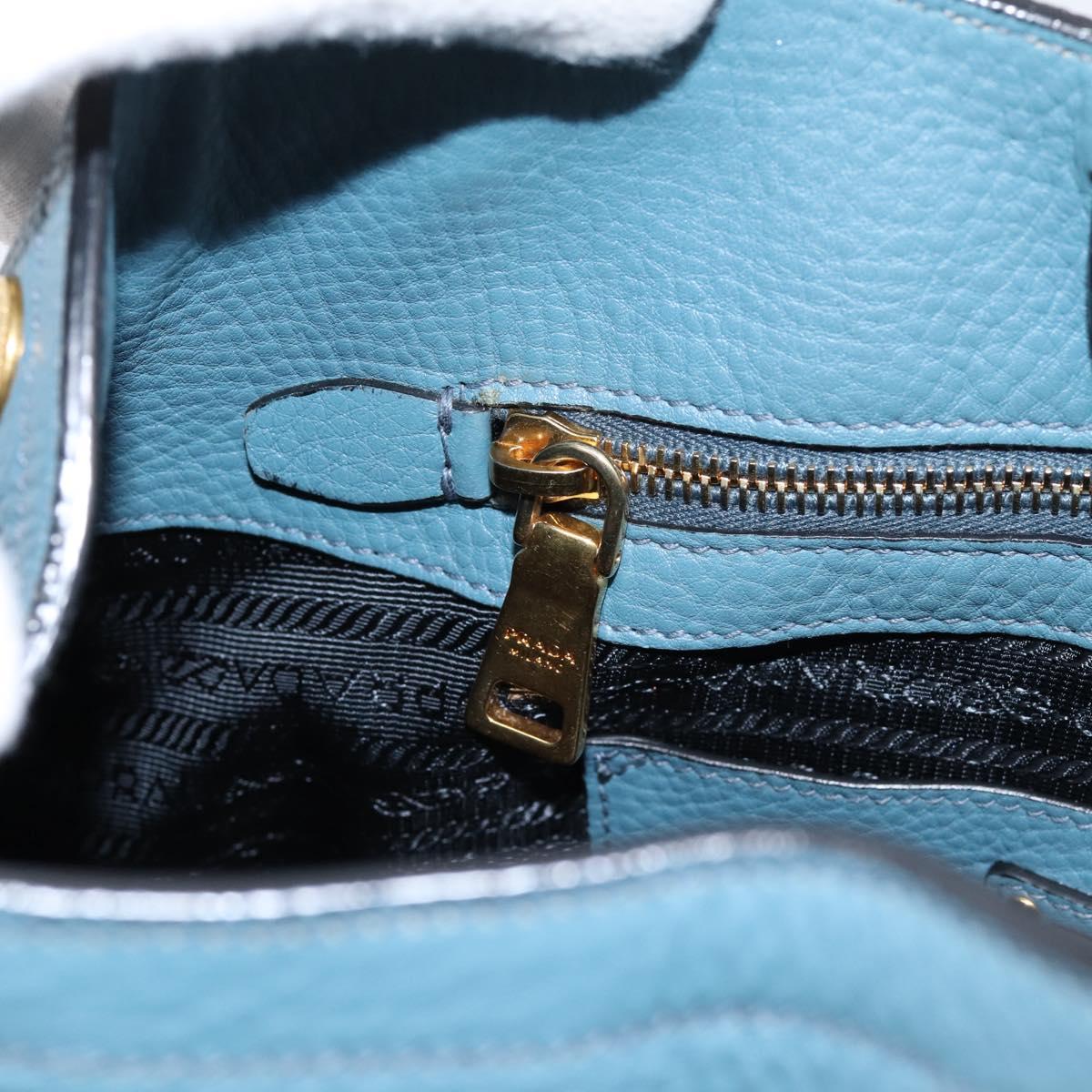 PRADA Hand Bag Leather 2way Light Blue Gold Tone Auth 202074V