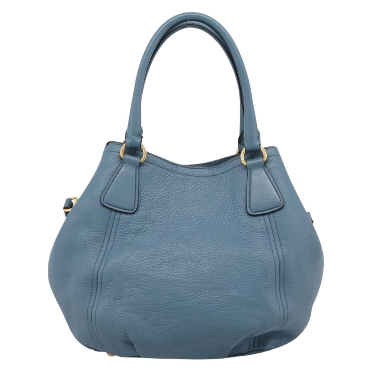 PRADA Hand Bag Leather 2way Light Blue Gold Tone Auth 202074V