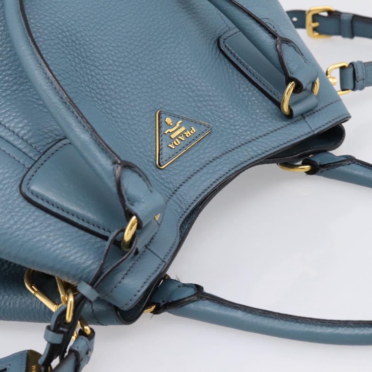 PRADA Hand Bag Leather 2way Light Blue Gold Tone Auth 202074V